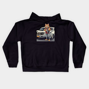 Rock cat and his muscle car Kids Hoodie